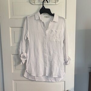 Anne Klein Jeans Lightweight White Gauze Button-Front Shirt - Women